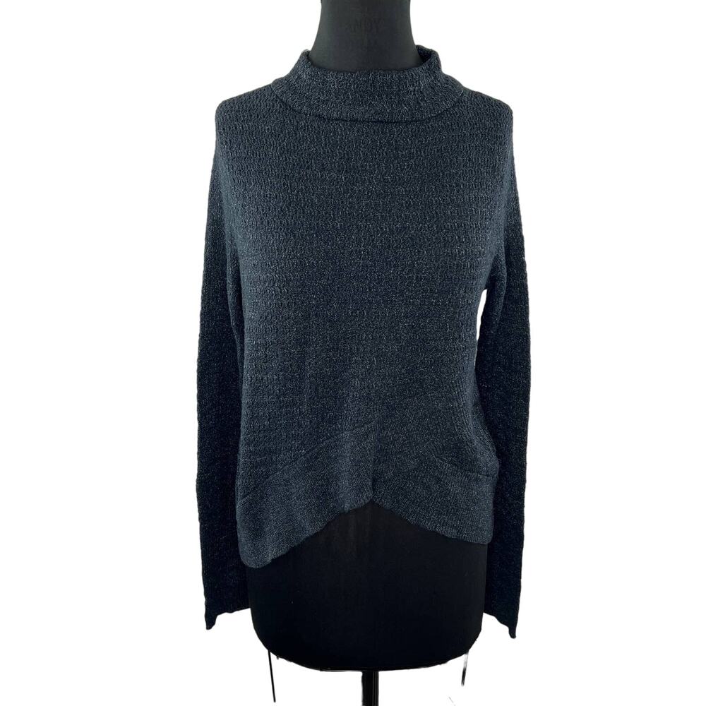 FREE PEOPLE Dark Gray Knit Mock Neck Faux Wrap Long Sleeve Pullover Sweater M